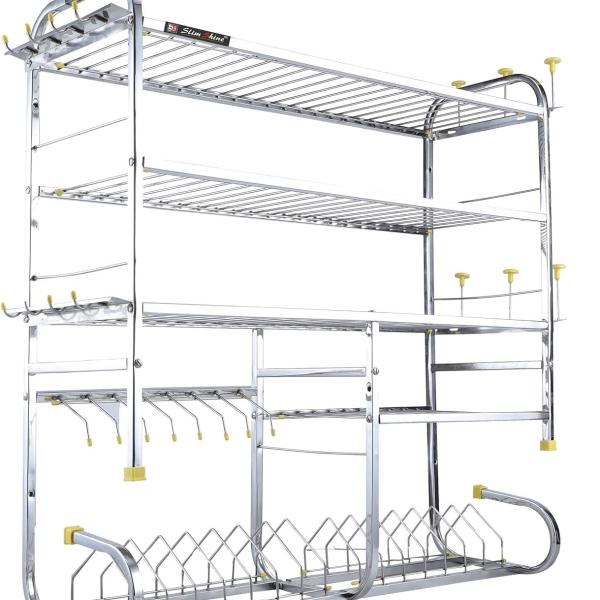 OSE-Kitchen Dish Rack | Wall Mounted | 5 Shelves | Stainless Steel | Holds 18+ Plates | Space-Saving | Rustproof | Easy Assembly (30 X 32 INCH)