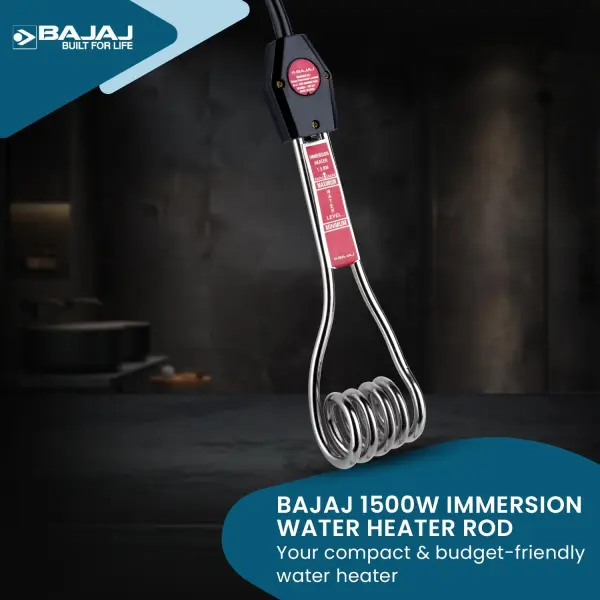 Bajaj 1500-Watt Immersion Heater Rod | Nickel Plated Heating | Portable Heating Solution | 2 Yr Warranty 【Silver】