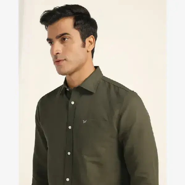 BLACKBERRYS-Linen Casual Half Sleeve Tan Solid Shirt - Salmon