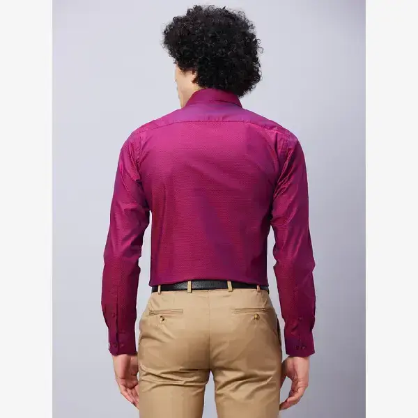 Raymond-Men Red Structure Slim Fit Cotton Shirt