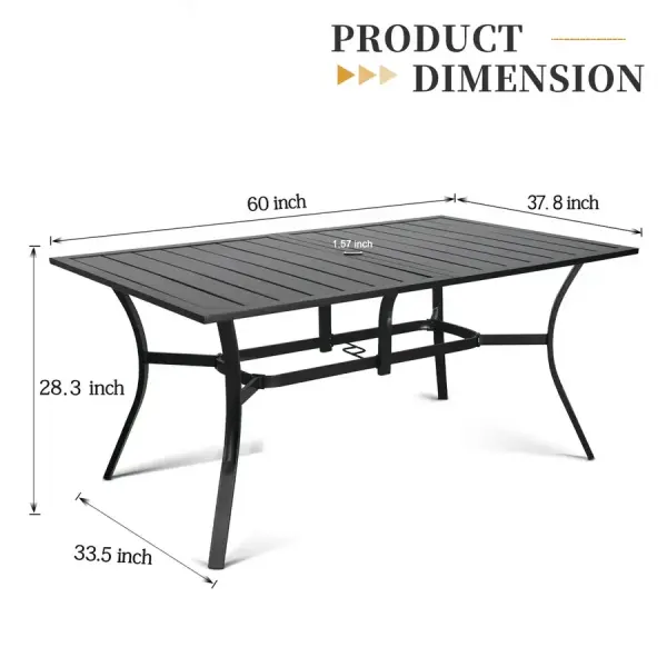 Overstock-60" x 37" Outdoor Patio Rectangular Metal Slatted Dining Table with Umbrella Hole for 6 Person