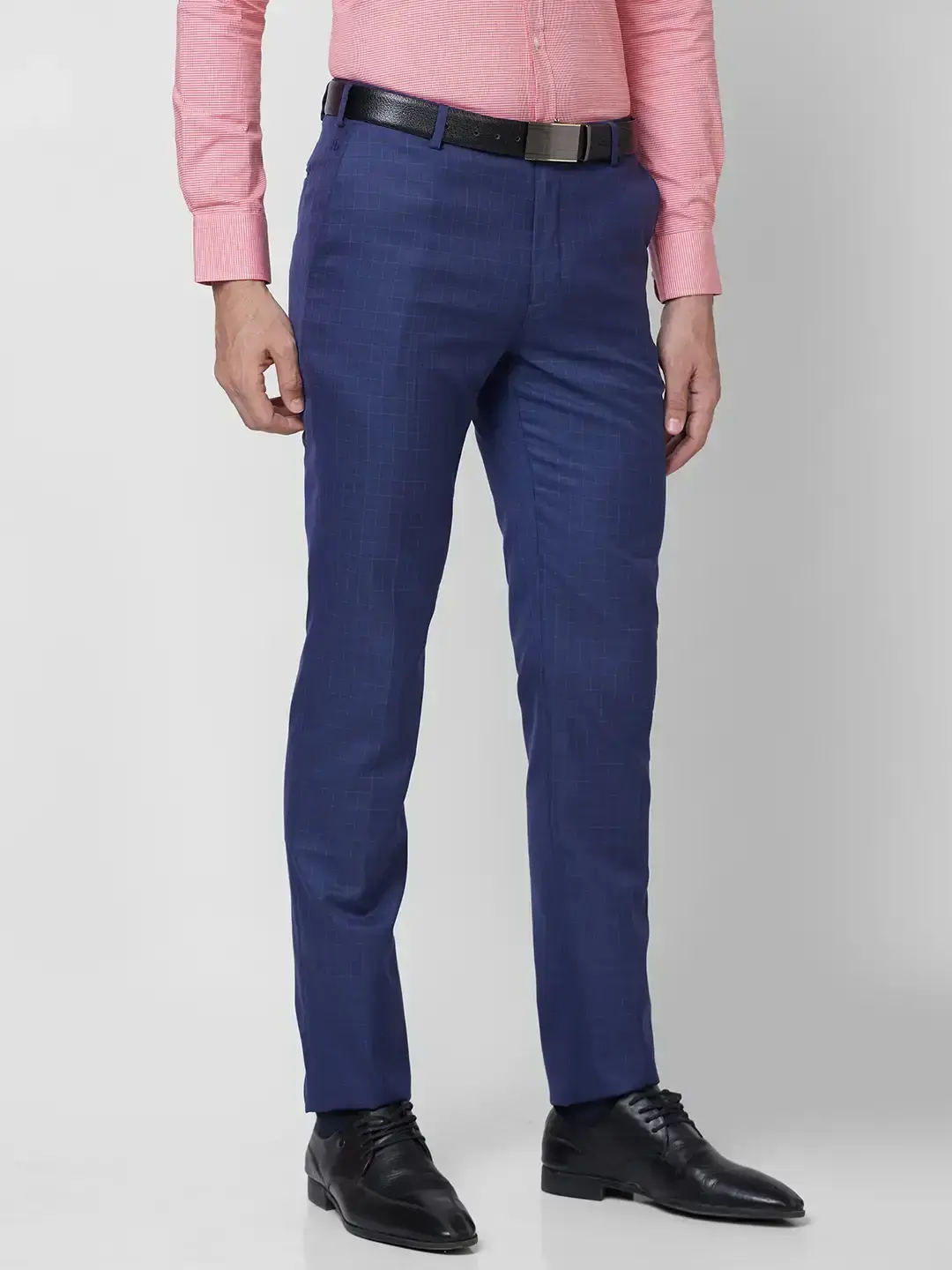 Raymond-Men Blue Checks Slim Fit Polyester Blend Trouser