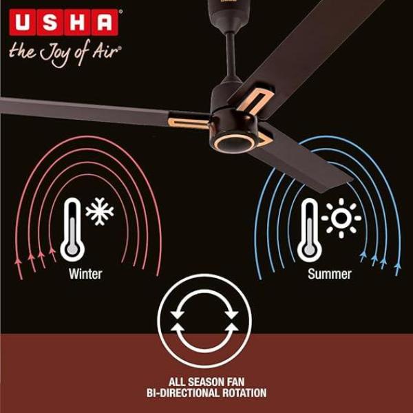 USHA-AeroEdge Plus 1200mm BLDC Ceiling Fan with IR Remote | LED Indicator | BEE 5 Star Rated Energy Efficient | 100% Copper Motor | High Air Delivery 220CMM | 2 Year Warranty | (Smoke Brown)
