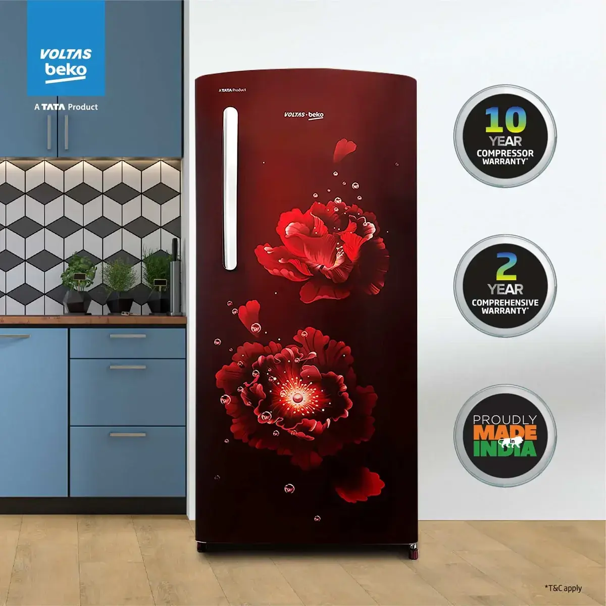 Voltas-Beko 185 L, 5 Star, Single Door DC Refrigerator (Fairy Flower Wine)