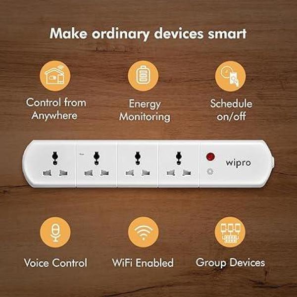 Wipro- Smart Extension with WiFi, 4-Socket Smart Extension Board with Alexa Support, 16 Amp Power Socket, Control Your Appliances from Anywhere, White (DSE2150), Pack of 1