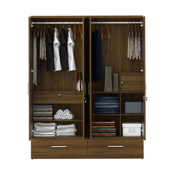 WoodenStreet-Kosmo Linden 4 Door Wardrobe with Mirror