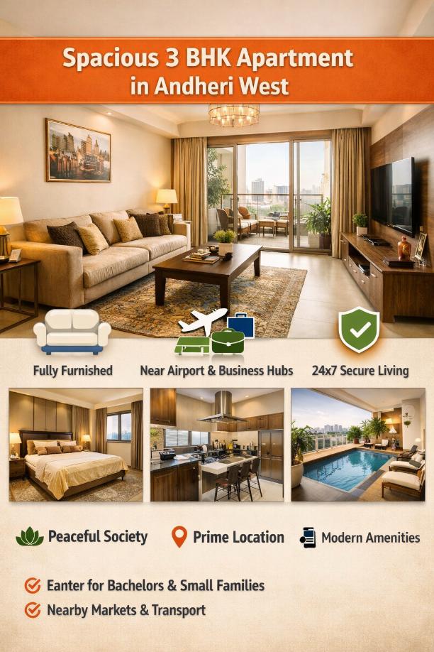 Spacious 3 BHK Apartment in Andheri West